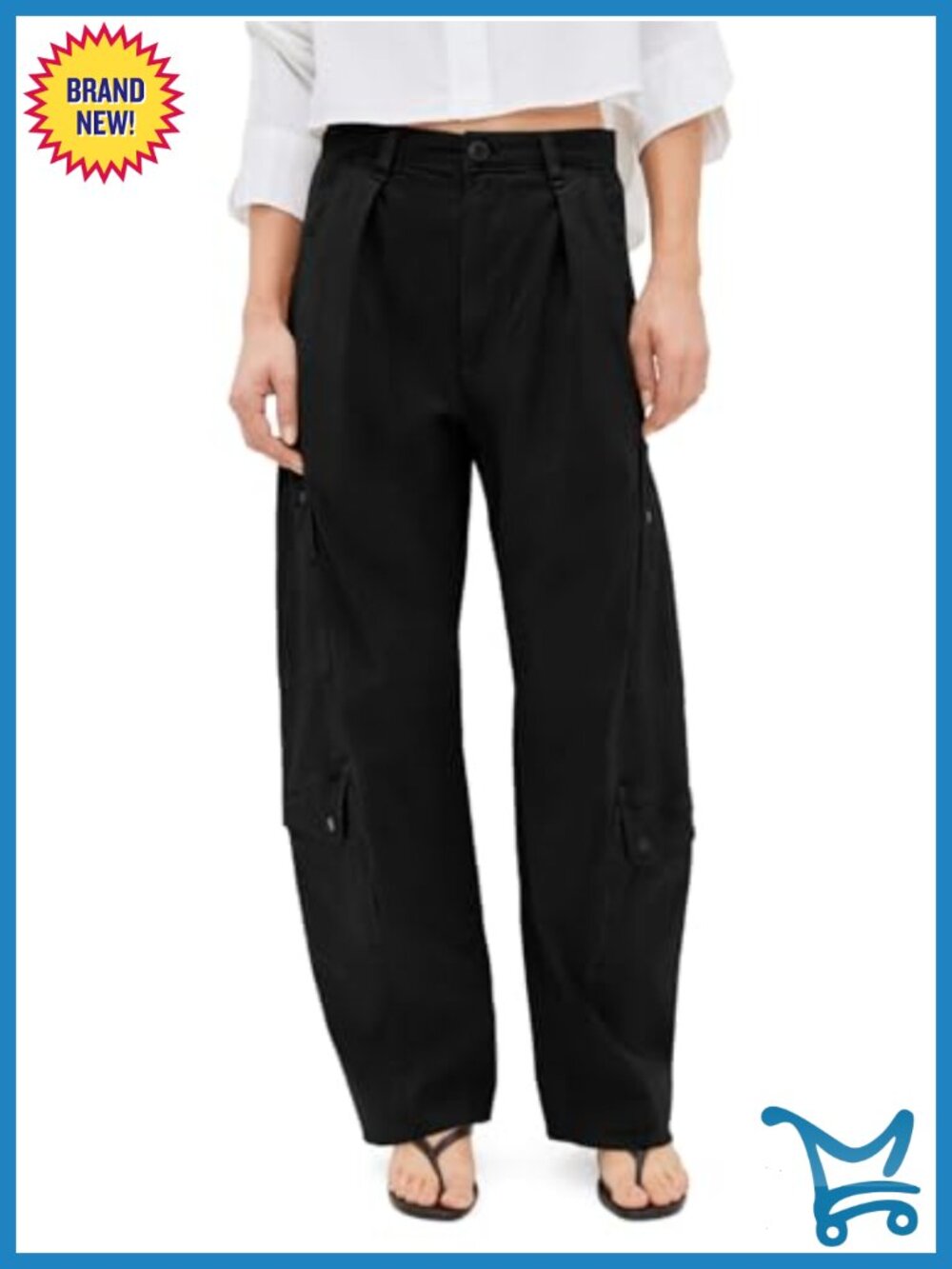 High Waisted Barrel Pants Women 100% Cotton Wide Leg Utility Trousers Pockets